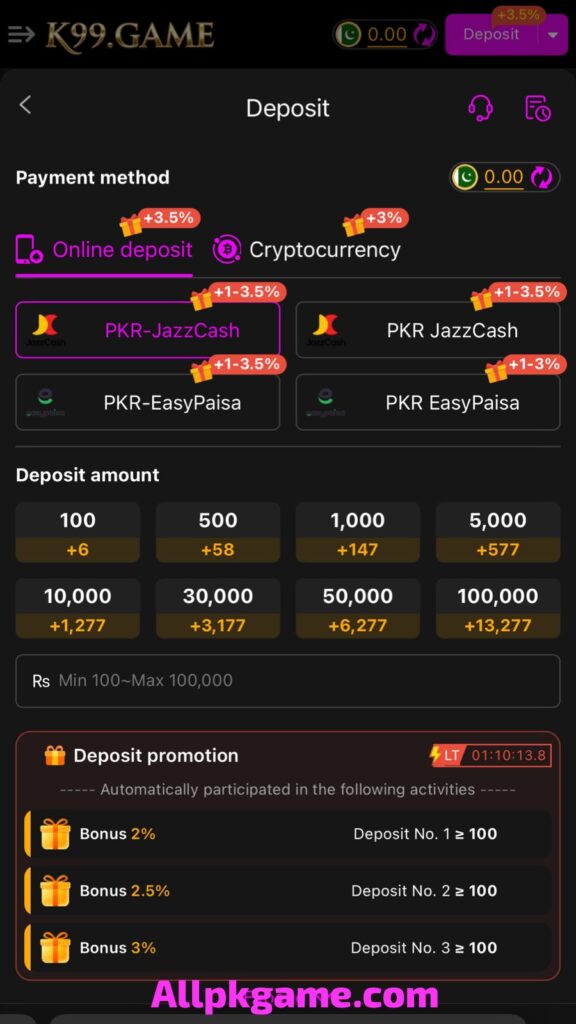 K99 Game deposite