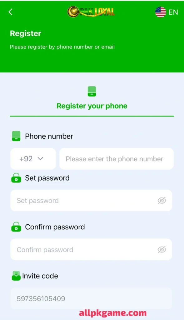 Pak Loyal Game Register & Login