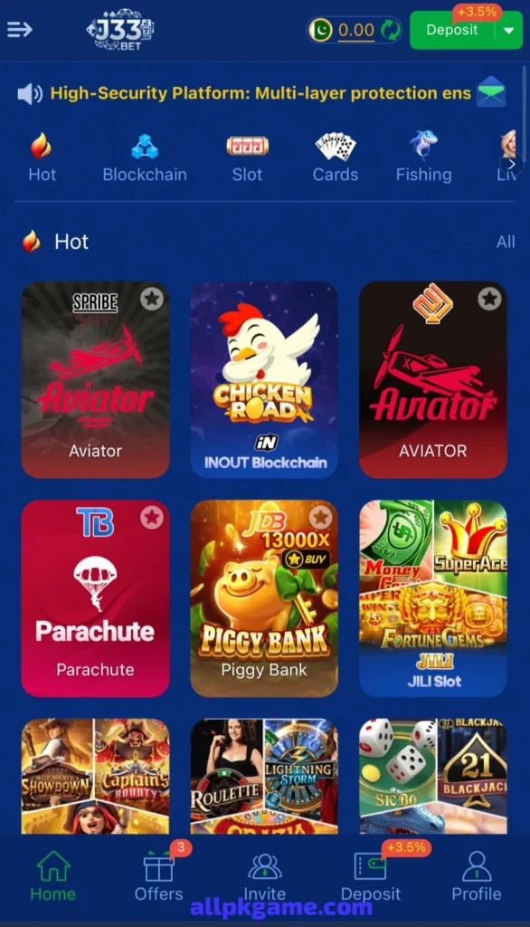 J33 Bet Game Interface Screenshot 