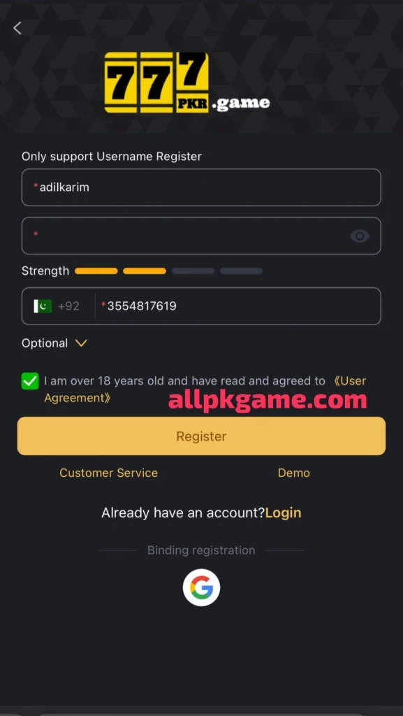 777PKR Game Register & Login