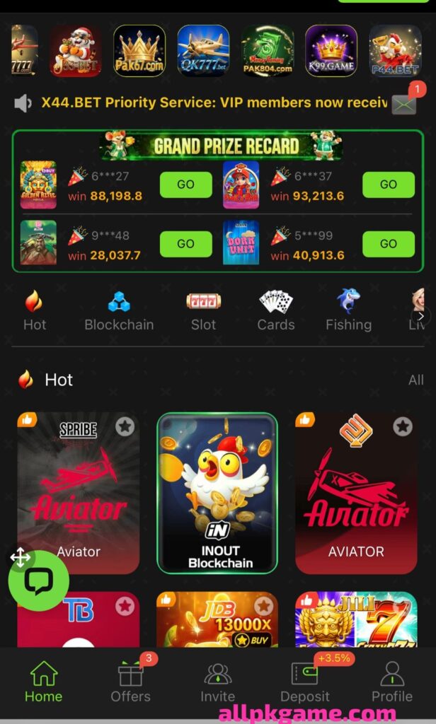 X44 Bet Game Interface Screenshot