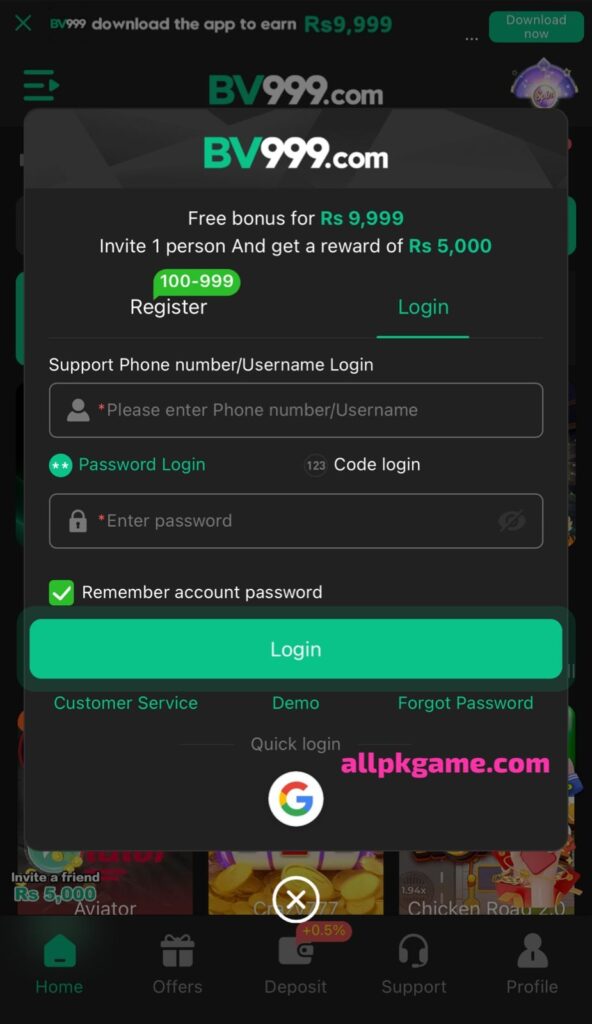 BV999 Game Register & Login