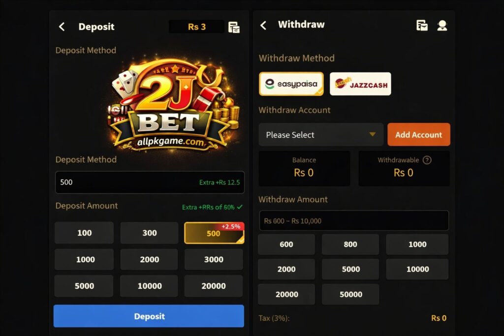 2J Bet Game Deposit & Withdraw