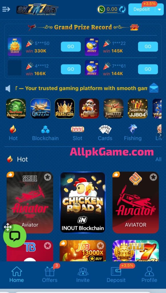 SK777 Bet Game Interface Screenshot