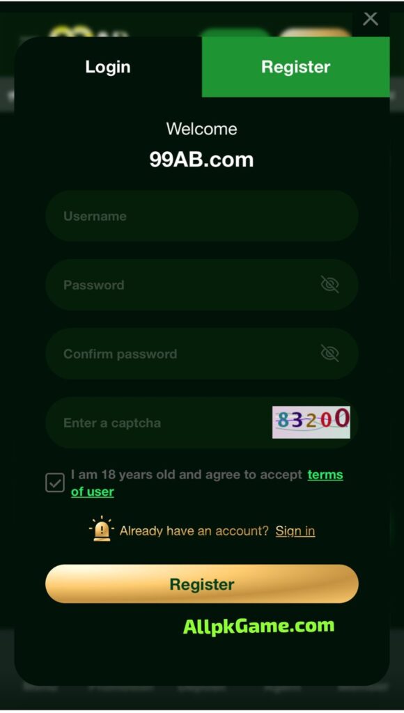 99AB Game Register & Login