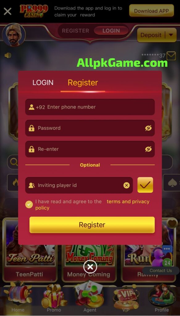 PK999 Game Register & Login