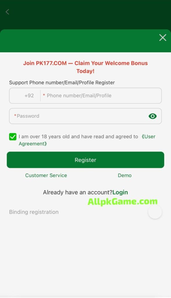 PK177 Game register & Login