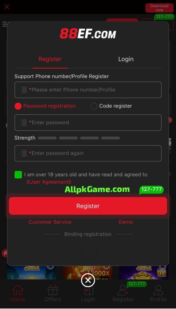 88EF Game Register & Login