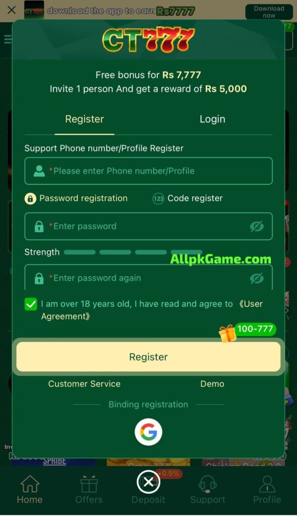 ZT999 Game Register & Login