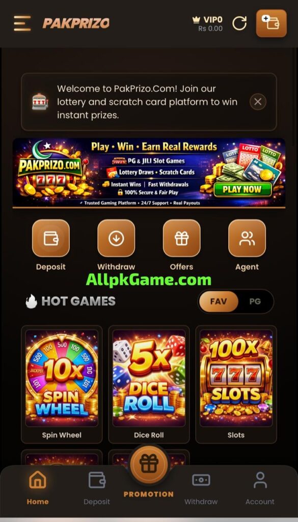 Pak prizo Game Interface Screenshot