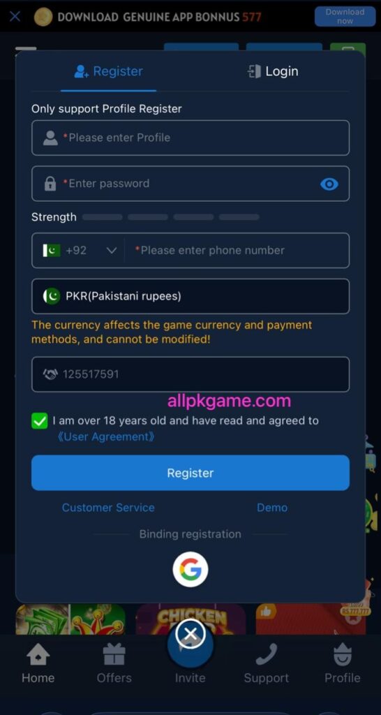 A777 Game register and login
