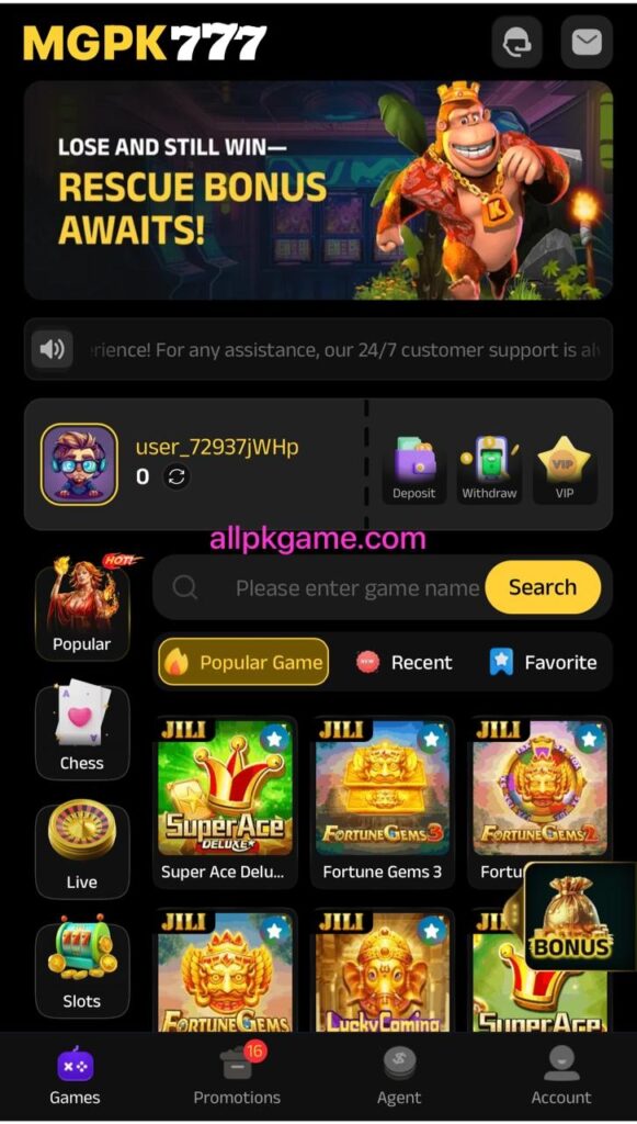 MGPK777 Game Interface Screenshot