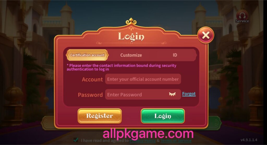 PAK75 Game login and register