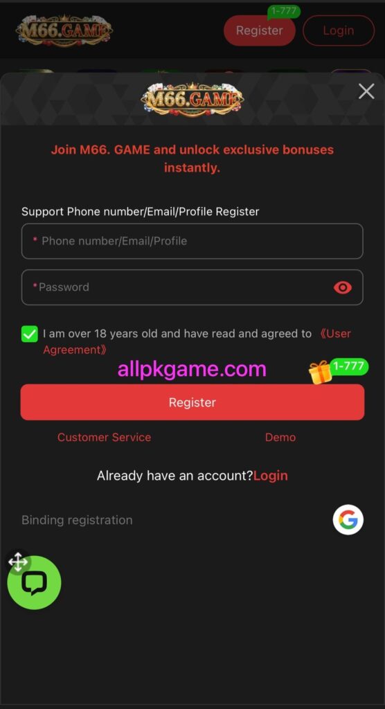 M66 Game Rgister & login
