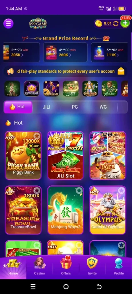 X99 Game interface screenshot