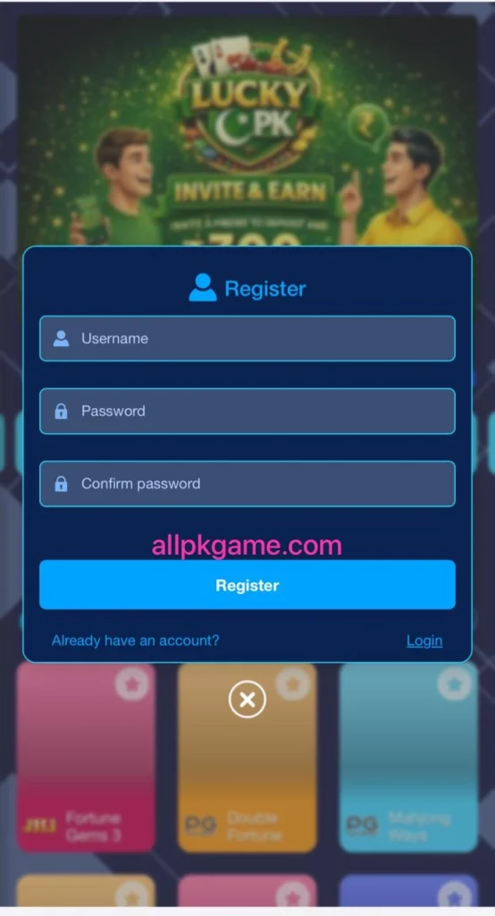 Lucky PK Game Register & Login