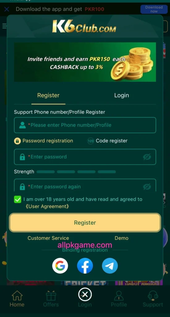 K6 Club game Register