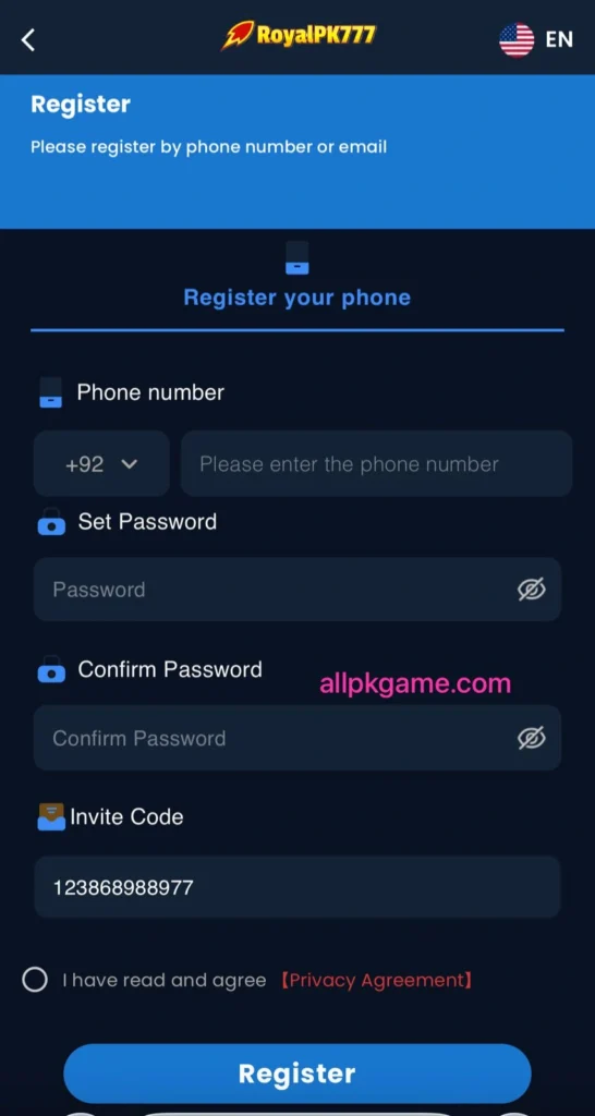 Royalpk777 Game Register