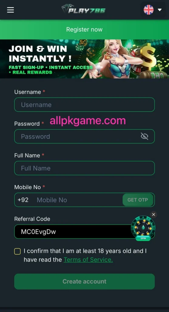 Play786 Game Register