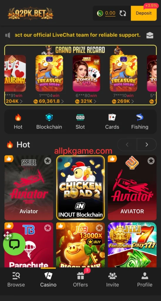 92PK. Bet Game Interface Screenshot