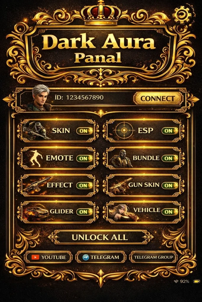 Dark Aura Panel Interface Screenshot