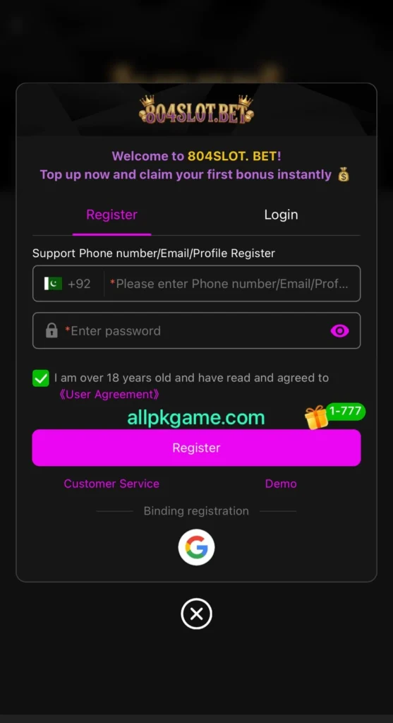 804 Slot Bet Game Register