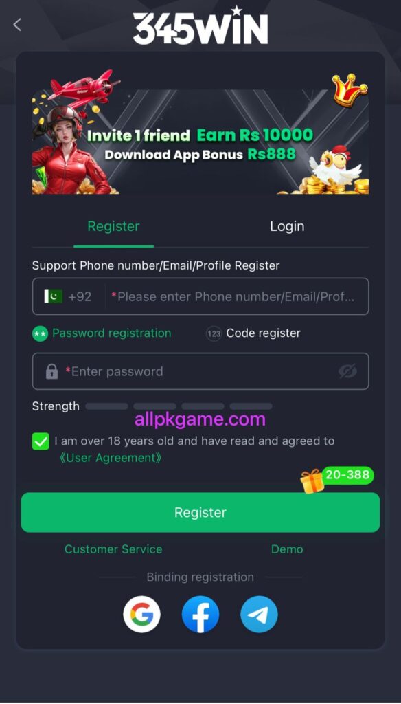345WIN Game register and login