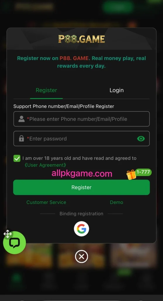 P88 Game Register