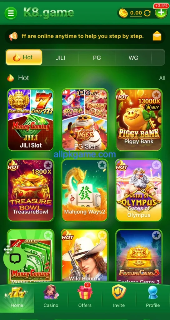 K8 Game Interface Screenshot