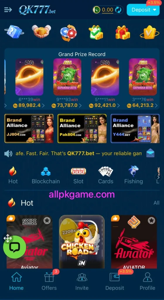 QK777 Game Interface Screenshot