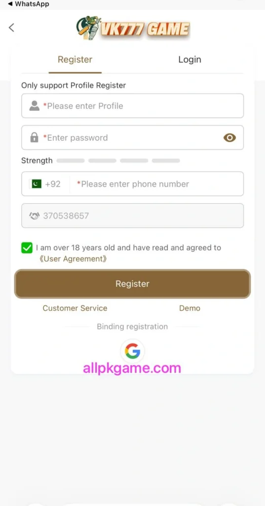 VK777 Game Register